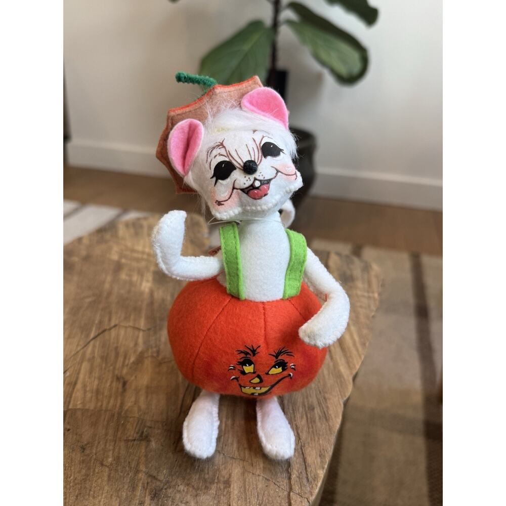 Annalee Halloween Pumpkin Mouse Costume 2013 6” White Felt Tags Darling Face